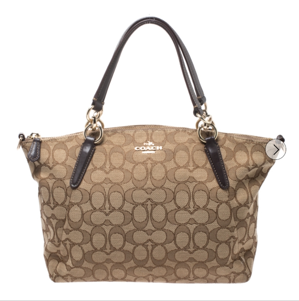 Coach VTG Beige/Brown Canvas and Leather Kelsey Satchel Crossbody - Signature C